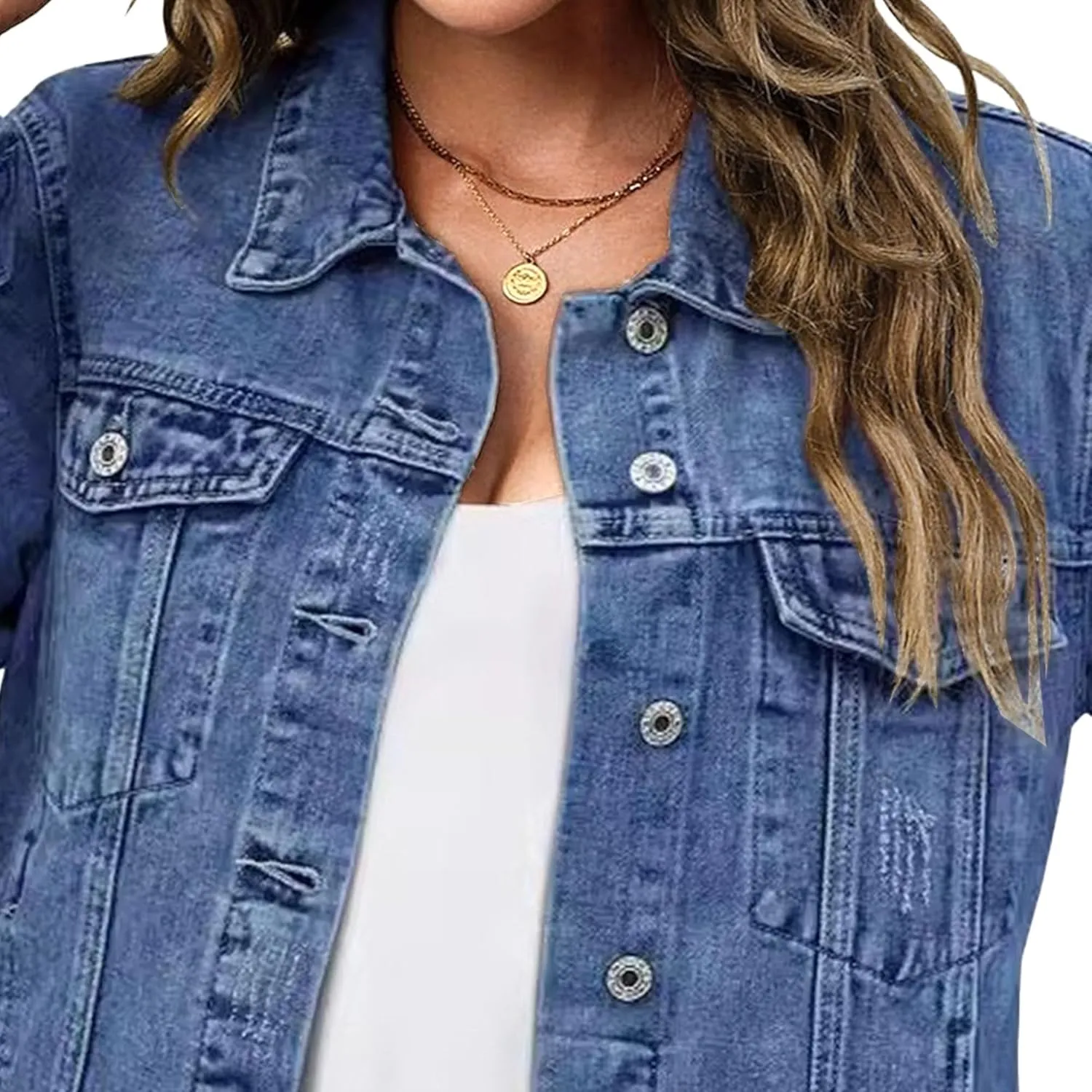 Denim Jacket For Women Casual Distressed Frayed Hem Denim Jackets Cropped Soft Trendy Lightweight Denim Outfit Coat
