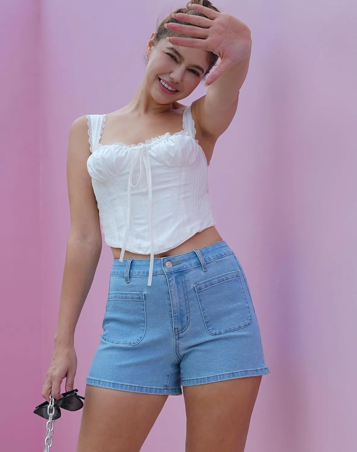 Denim Shorts for Women High Waisted Stretchy Denim Jean Shorts with Pockets