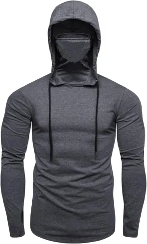 DGHM-JLMY Men's Hooded Long Sleeve Fitness Suit Mask Shirts Turtleneck Compression Hooded Hunting Mask Long Sleeve Hoodie
