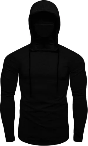 DGHM-JLMY Men's Hooded Long Sleeve Fitness Suit Mask Shirts Turtleneck Compression Hooded Hunting Mask Long Sleeve Hoodie