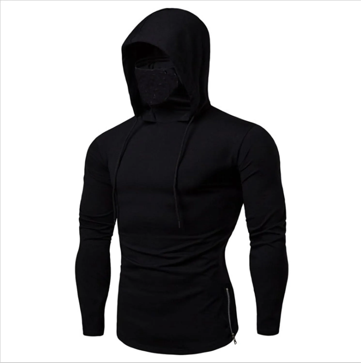 DGHM-JLMY Men's Hooded Long Sleeve Fitness Suit Mask Shirts Turtleneck Compression Hooded Hunting Mask Long Sleeve Hoodie