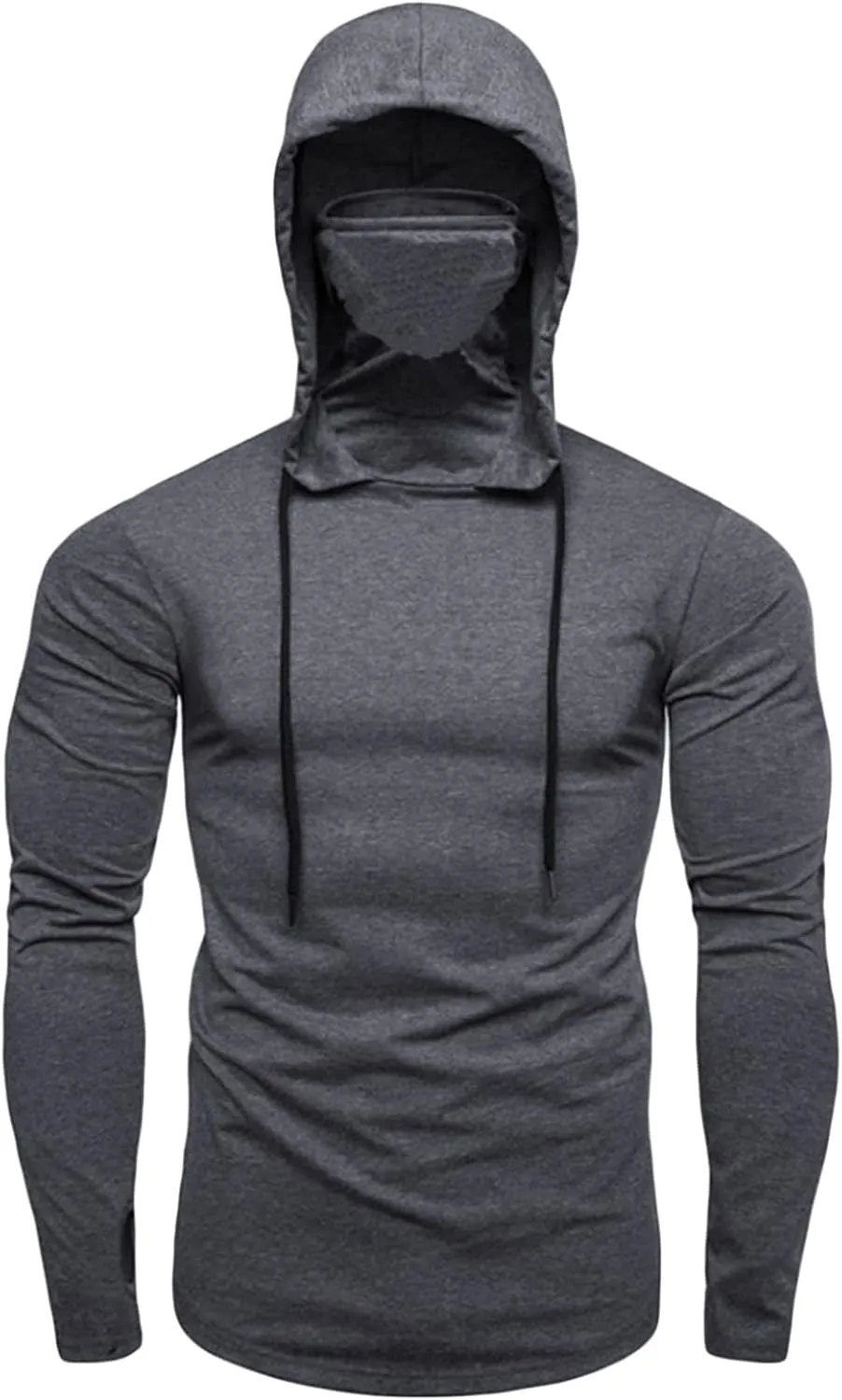 DGHM-JLMY Men's Hooded Long Sleeve Fitness Suit Mask Shirts Turtleneck Compression Hooded Hunting Mask Long Sleeve Hoodie