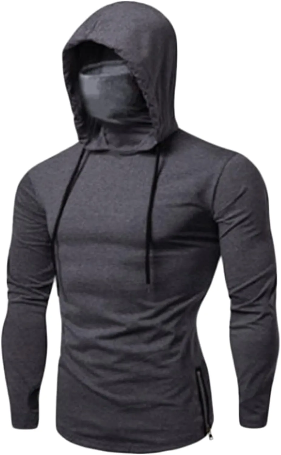 DGHM-JLMY Men's Hooded Long Sleeve Fitness Suit Mask Shirts Turtleneck Compression Hooded Hunting Mask Long Sleeve Hoodie