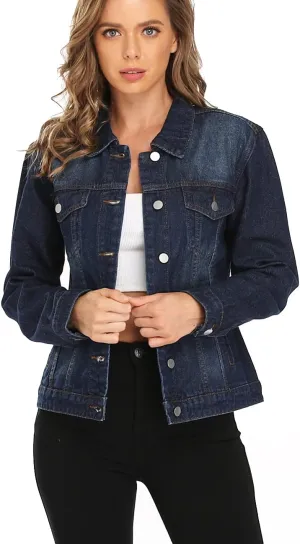 Dilgul Women's Denim Jacket Casual Long Sleeve Basic Button Down Denim Jean Jacket