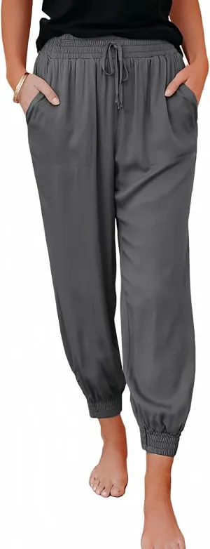 Dokotoo Womens 2023 Soft Casual Drawstring Tie Elastic Waist Loose Jogger Pants with Pockets