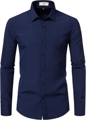 Dress Shirts for Men Stretch Slim Fit Long Sleeve Mens Dress Shirts Casual Business Muscle Fit Button Down Shirts