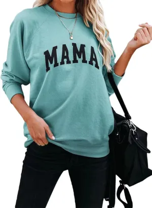 Dressmine Womens Mom Sweatshirt Graphic Hoodies Print Long Sleeve Maternity Shirts Pullovers for Women Blue Green S