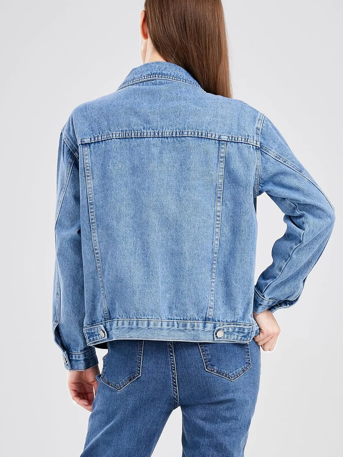 ebossy Women's Candy Color Denim Jacket Relaxed Fit Casual Jean Trucker Jacket