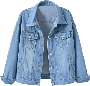 ebossy Women's Candy Color Denim Jacket Relaxed Fit Casual Jean Trucker Jacket