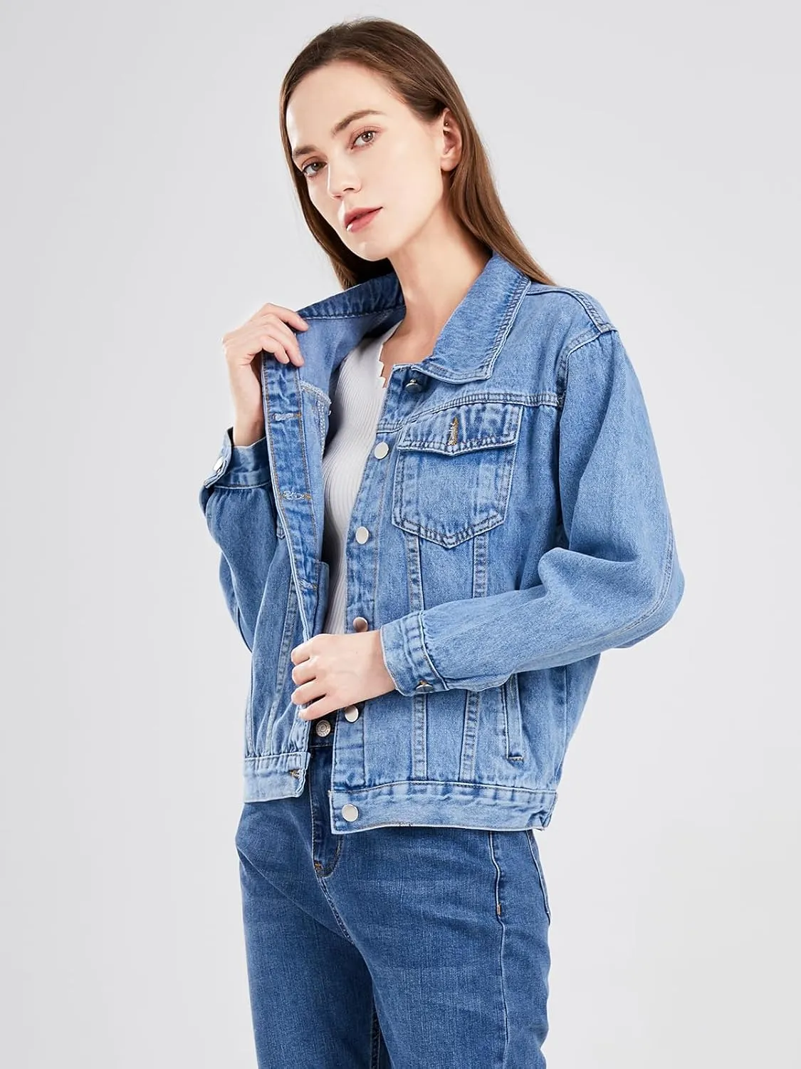 ebossy Women's Candy Color Denim Jacket Relaxed Fit Casual Jean Trucker Jacket