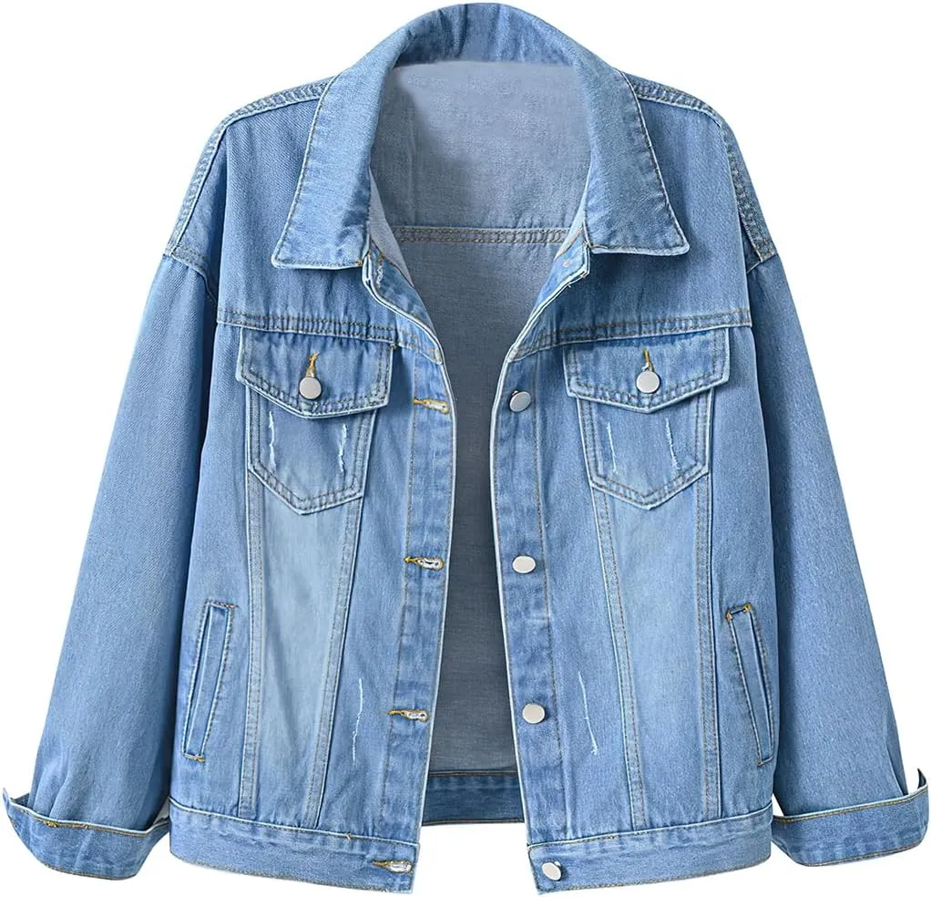 ebossy Women's Candy Color Denim Jacket Relaxed Fit Casual Jean Trucker Jacket
