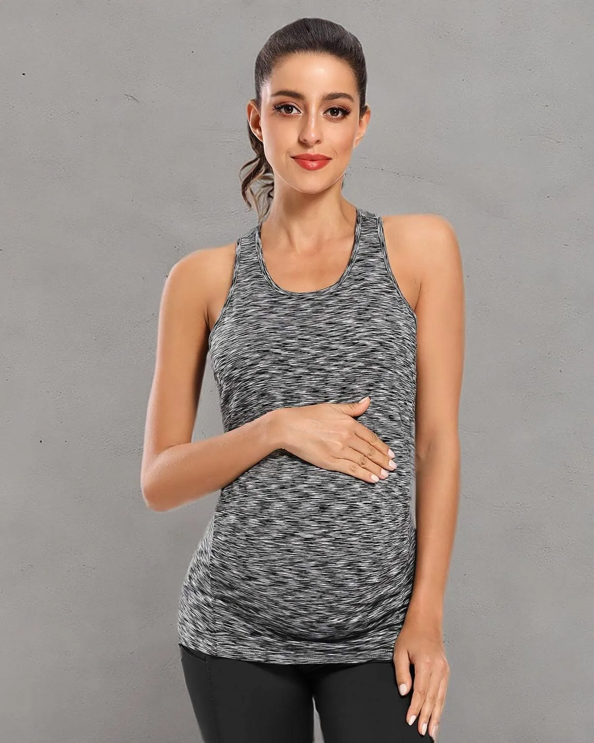 Ecavus 3PCS Women's Maternity Tank Tops Seamless Racerback Workout Athletic Yoga Tops Pregnancy T-Shirt