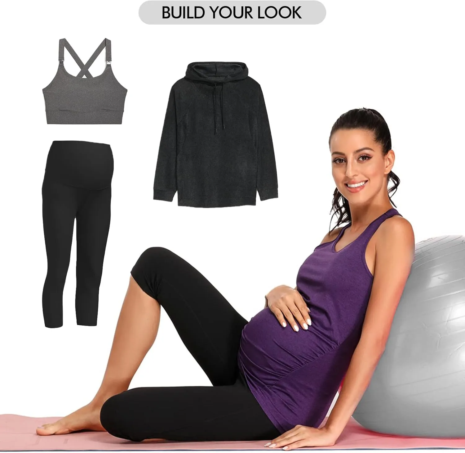 Ecavus 3PCS Women's Maternity Tank Tops Seamless Racerback Workout Athletic Yoga Tops Pregnancy T-Shirt