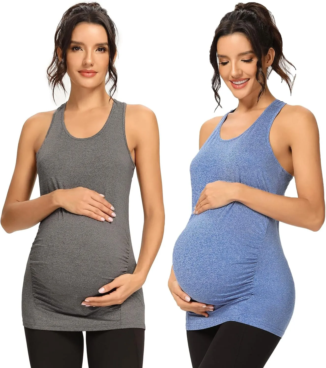 Ecavus 3PCS Women's Maternity Tank Tops Seamless Racerback Workout Athletic Yoga Tops Pregnancy T-Shirt