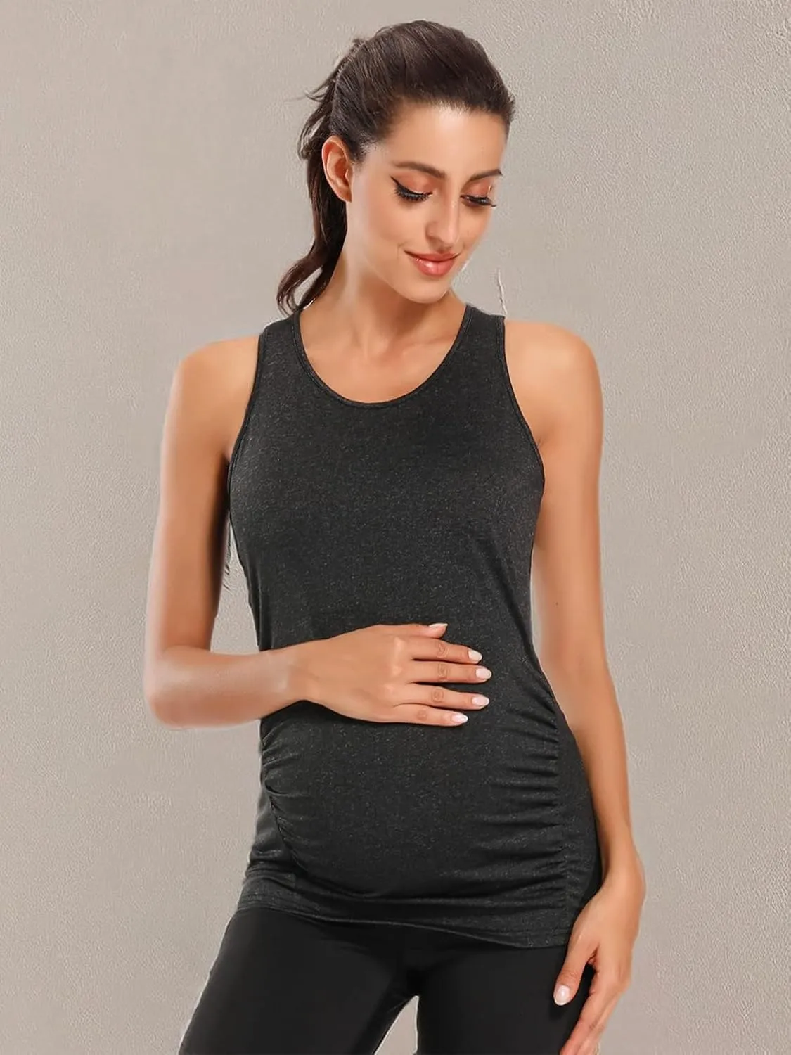Ecavus 3PCS Women's Maternity Tank Tops Seamless Racerback Workout Athletic Yoga Tops Pregnancy T-Shirt