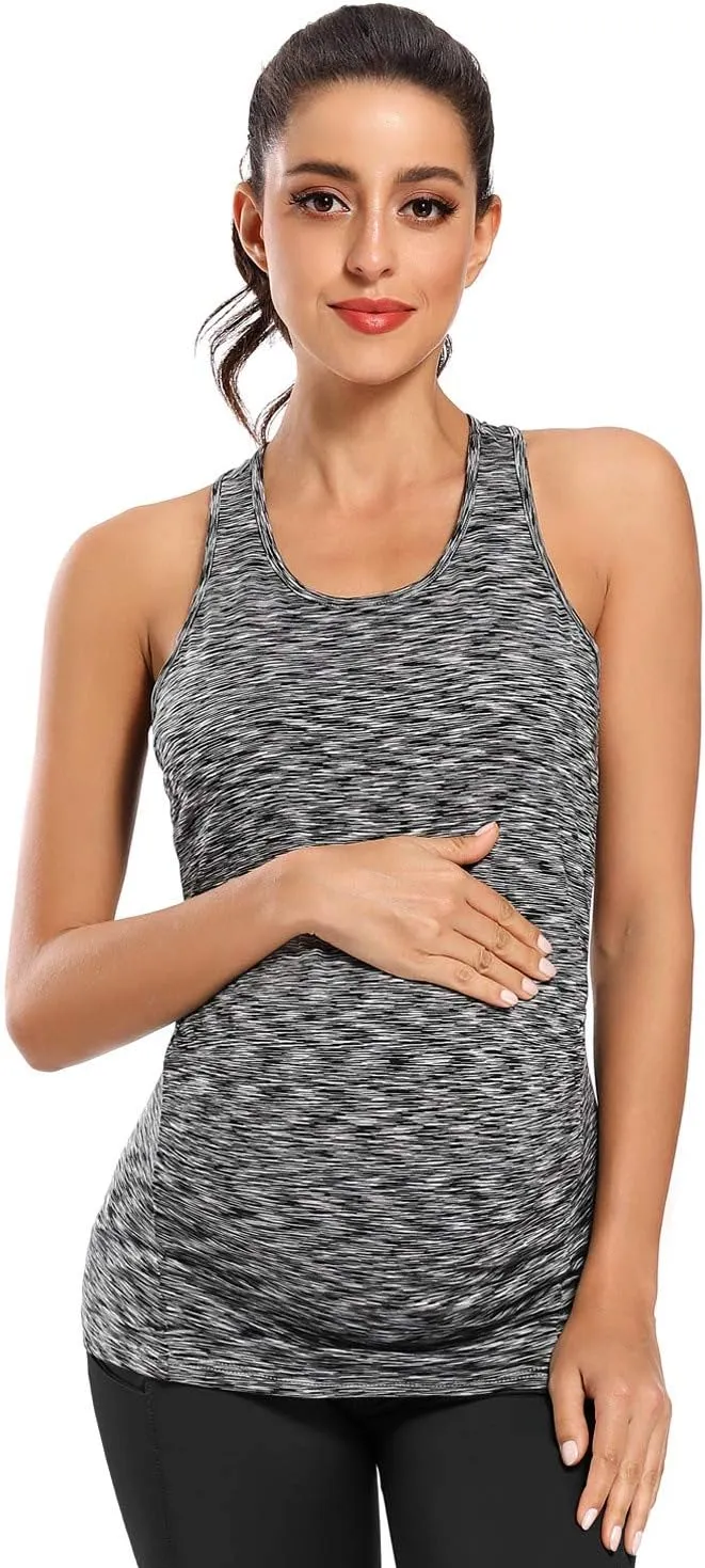 Ecavus 3PCS Women's Maternity Tank Tops Seamless Racerback Workout Athletic Yoga Tops Pregnancy T-Shirt