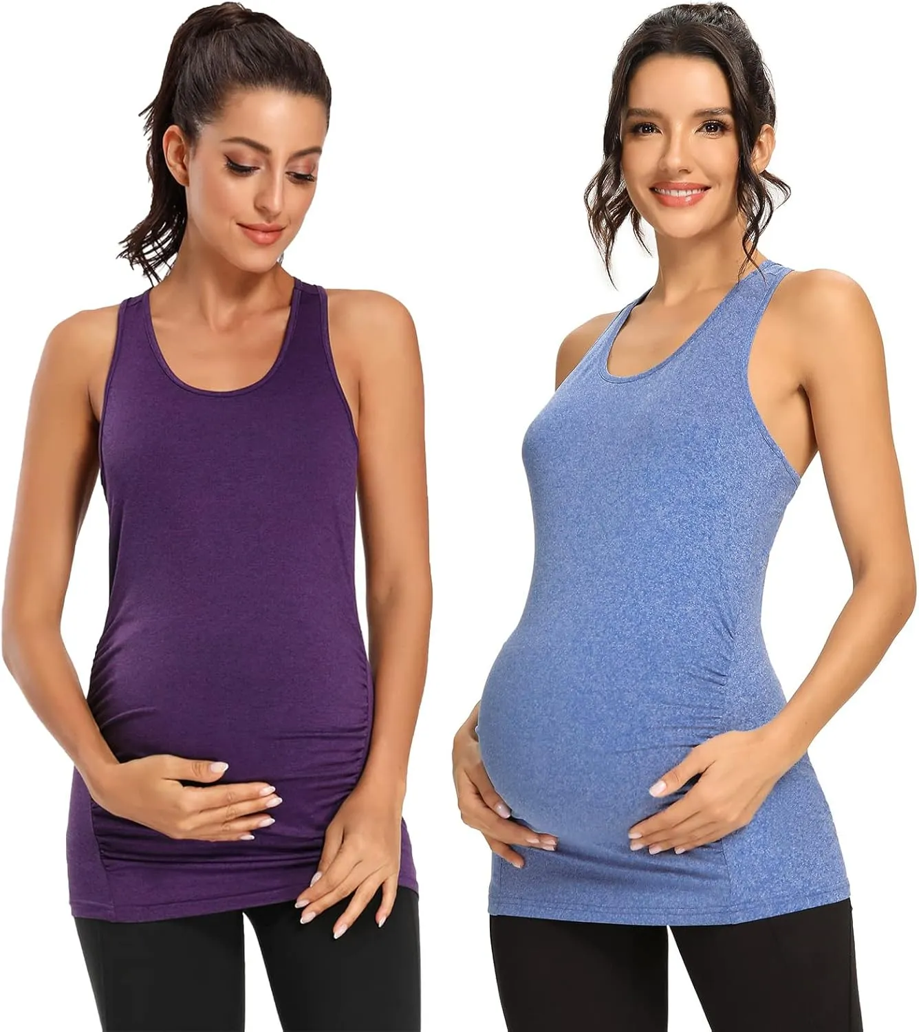 Ecavus 3PCS Women's Maternity Tank Tops Seamless Racerback Workout Athletic Yoga Tops Pregnancy T-Shirt