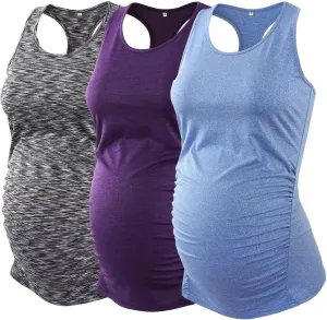 Ecavus 3PCS Women's Maternity Tank Tops Seamless Racerback Workout Athletic Yoga Tops Pregnancy T-Shirt