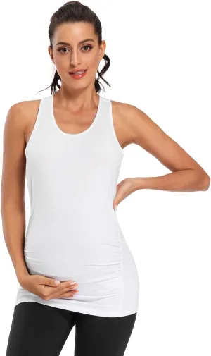 Ecavus Women's Maternity Tank Tops Seamless Racerback Sleeveless Workout Athletic Yoga Tops Pregnancy Shirt