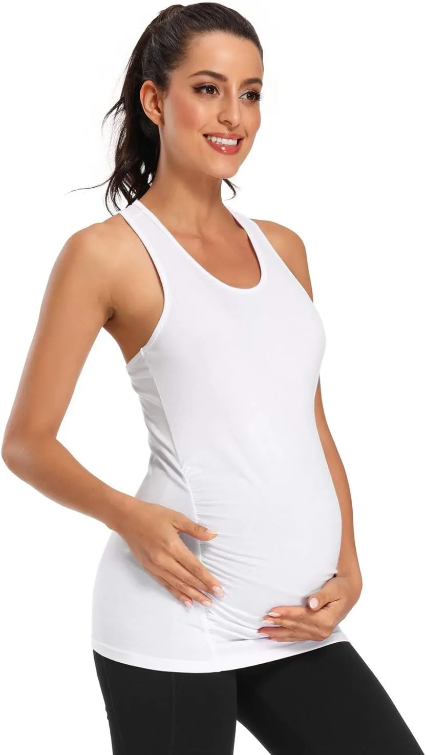 Ecavus Women's Maternity Tank Tops Seamless Racerback Sleeveless Workout Athletic Yoga Tops Pregnancy Shirt