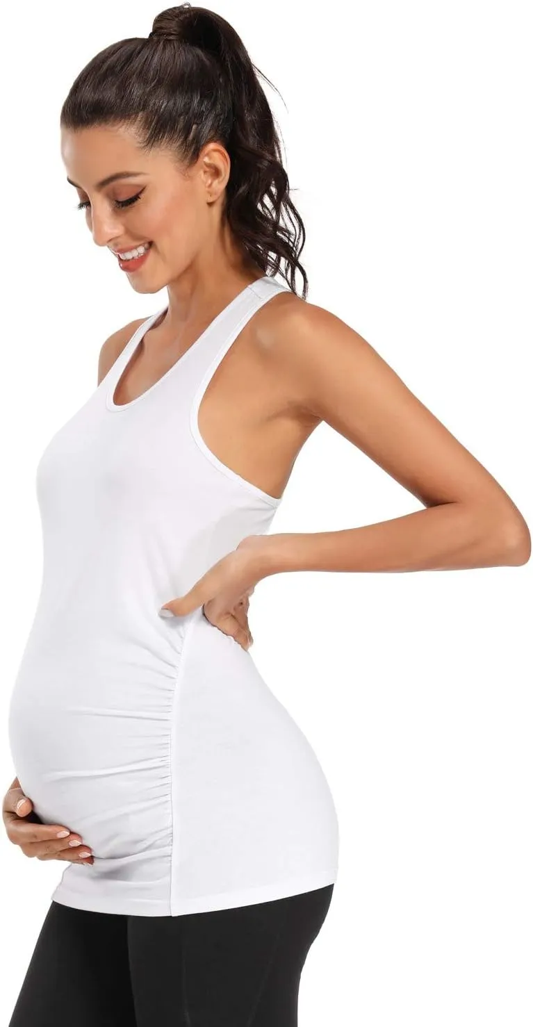 Ecavus Women's Maternity Tank Tops Seamless Racerback Sleeveless Workout Athletic Yoga Tops Pregnancy Shirt