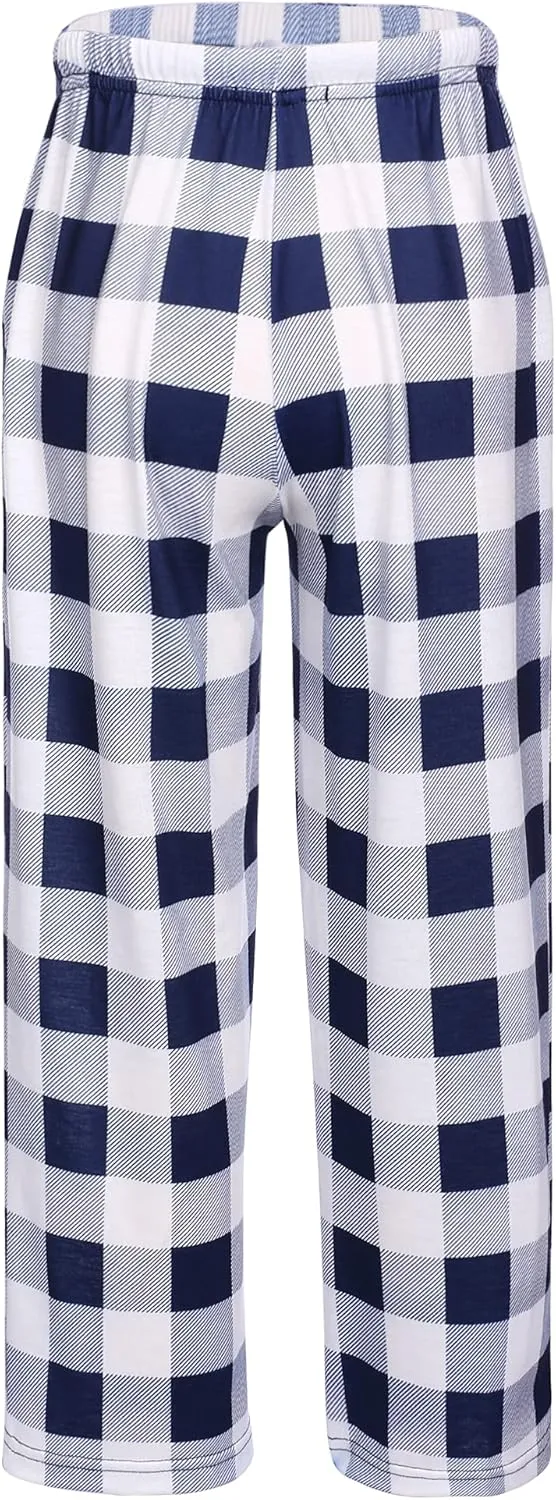 Ekouaer Boys Pajama Pants Long Sleep Soft Elastic Waist Bottoms Plaid Lounge With 2 Pockets 4-14 Years