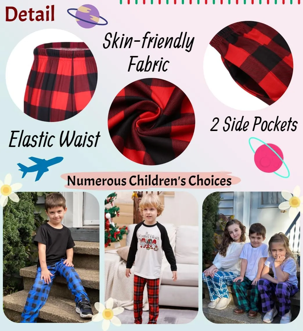 Ekouaer Boys Pajama Pants Long Sleep Soft Elastic Waist Bottoms Plaid Lounge With 2 Pockets 4-14 Years