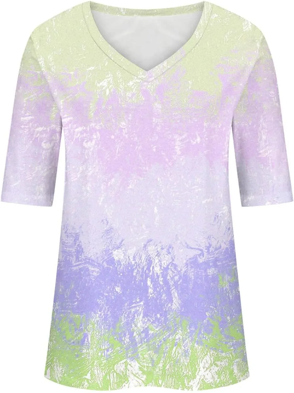 Elbow Length Sleeve T-Shirt for Women V Neck 1/2 Half Sleeve Top Casual Summer Loose Tee Tie Dye Tshirt Holiday Blouse