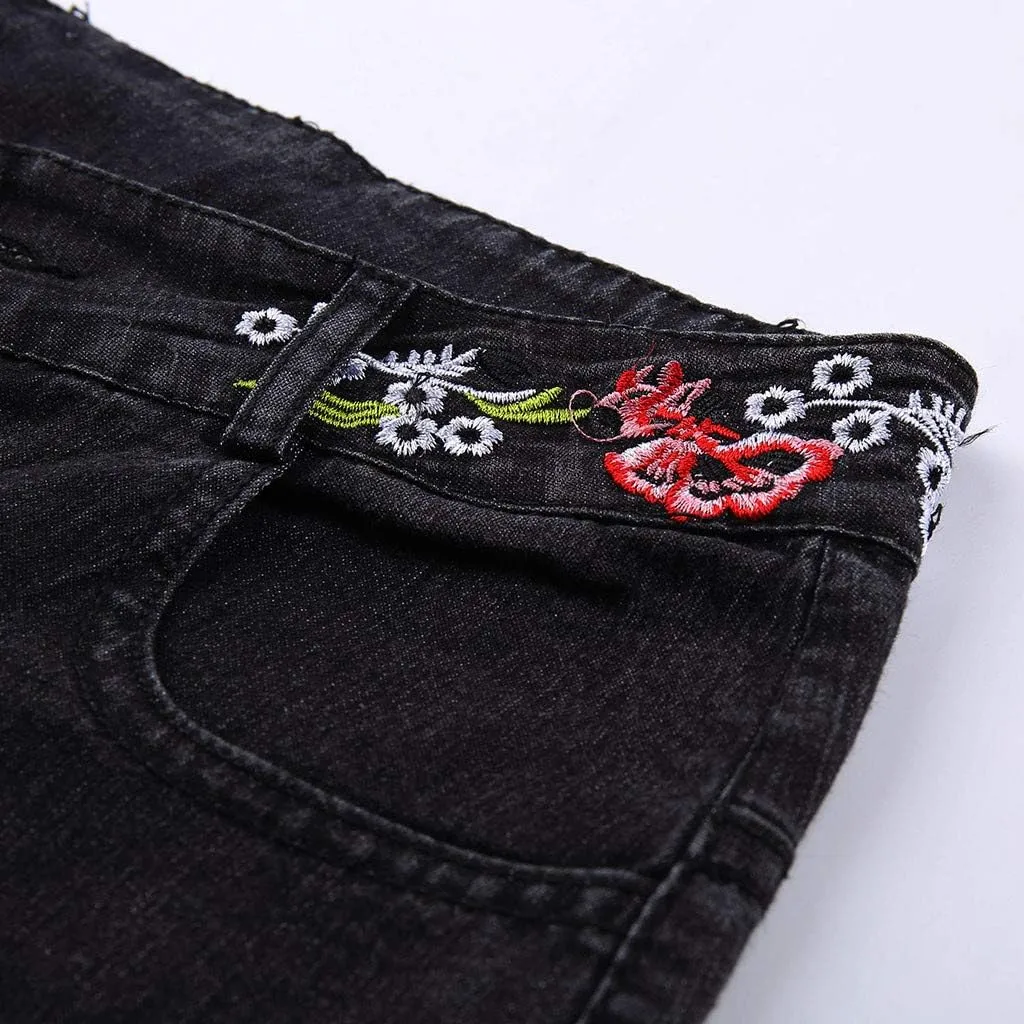 Embroidered Flared Jeans for Women High Waisted Bell Bottom Jeans Plus Size Flared Denim Pant Retro Wide Leg Jeans