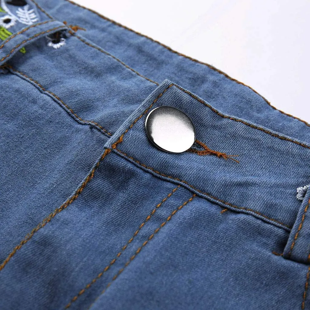 Embroidered Flared Jeans for Women High Waisted Bell Bottom Jeans Plus Size Flared Denim Pant Retro Wide Leg Jeans