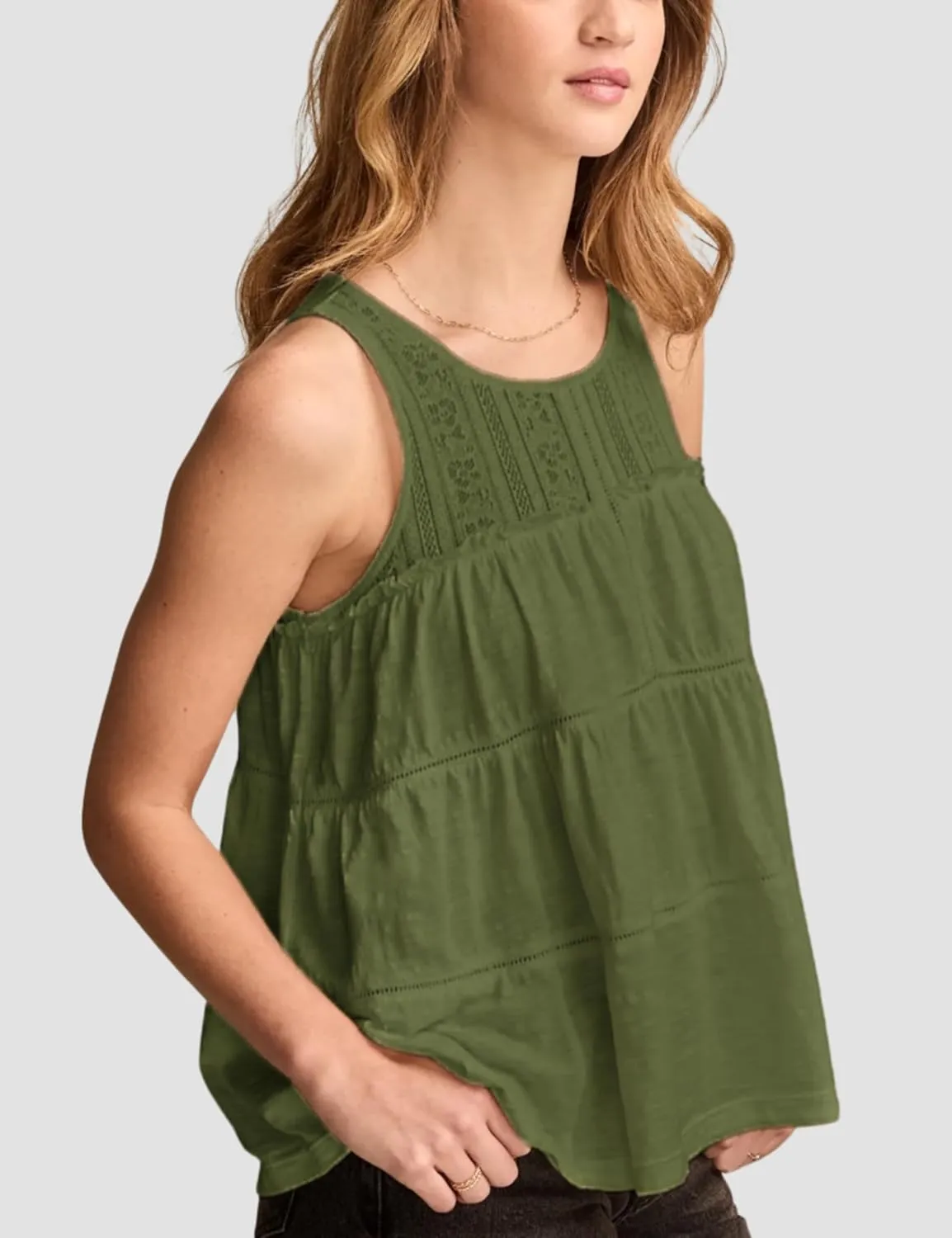 Esmeling Women Summer Tank Tops Sleeveless Lace Ruffle Tiered Tunic Shirts Flowy Swing Babydoll Tops