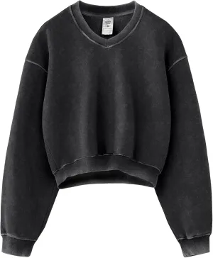 FAIABLE Womens Oversized Hoodie Crop Heavyweight Hoodies Vintage Acid Wash Hoodie Cotton Fleece Hoodies for Women
