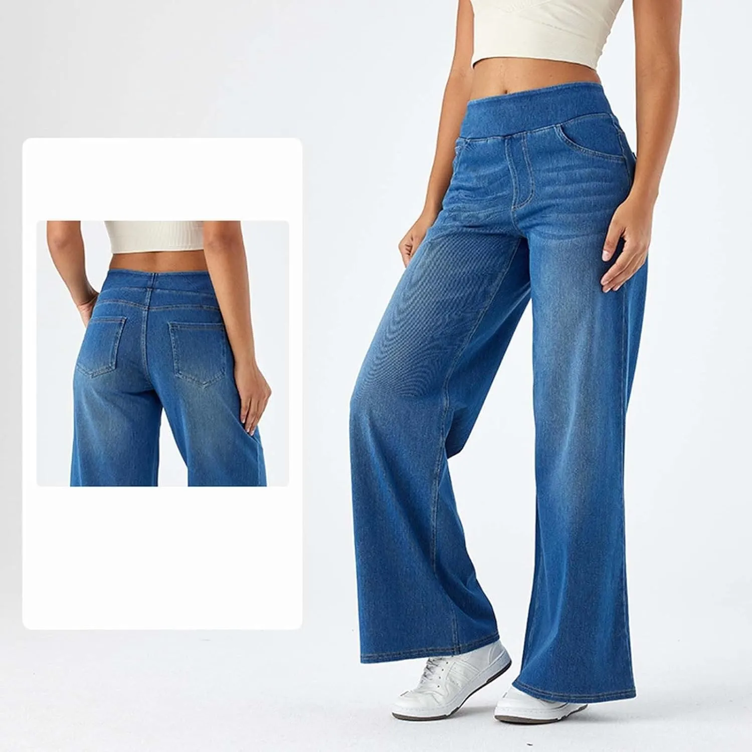 fanmpghleoo Elastic Waist Jeans for Women Trendy Wide Leg Jeans Woman Boyfriend Y2k Baggy Jeans High Waisted Trouser Jeans