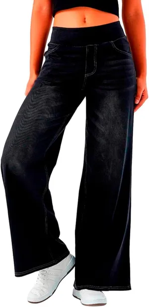 fanmpghleoo Elastic Waist Jeans for Women Trendy Wide Leg Jeans Woman Boyfriend Y2k Baggy Jeans High Waisted Trouser Jeans
