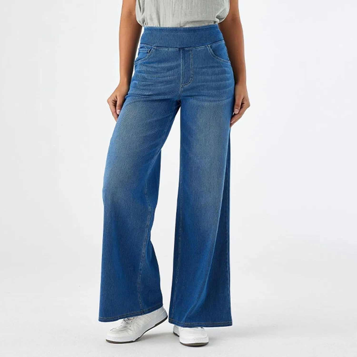 fanmpghleoo Elastic Waist Jeans for Women Trendy Wide Leg Jeans Woman Boyfriend Y2k Baggy Jeans High Waisted Trouser Jeans