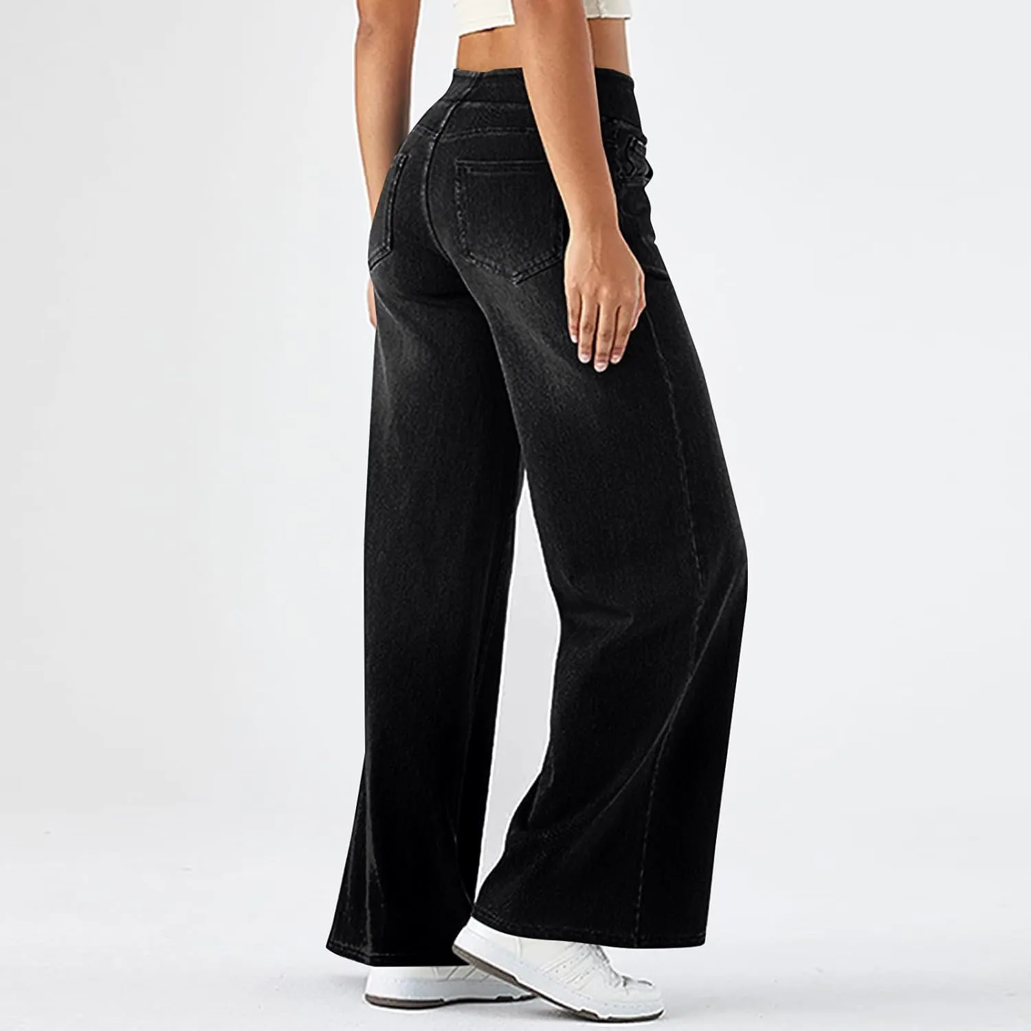 fanmpghleoo Elastic Waist Jeans for Women Trendy Wide Leg Jeans Woman Boyfriend Y2k Baggy Jeans High Waisted Trouser Jeans