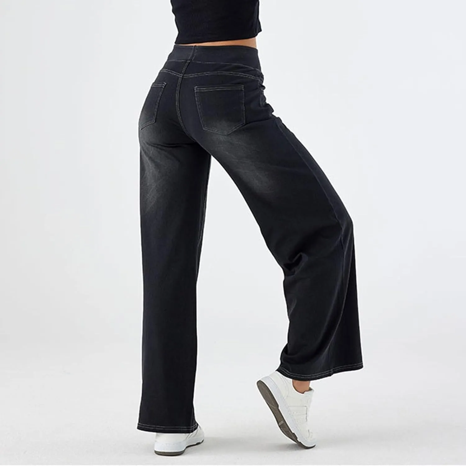 fanmpghleoo Elastic Waist Jeans for Women Trendy Wide Leg Jeans Woman Boyfriend Y2k Baggy Jeans High Waisted Trouser Jeans