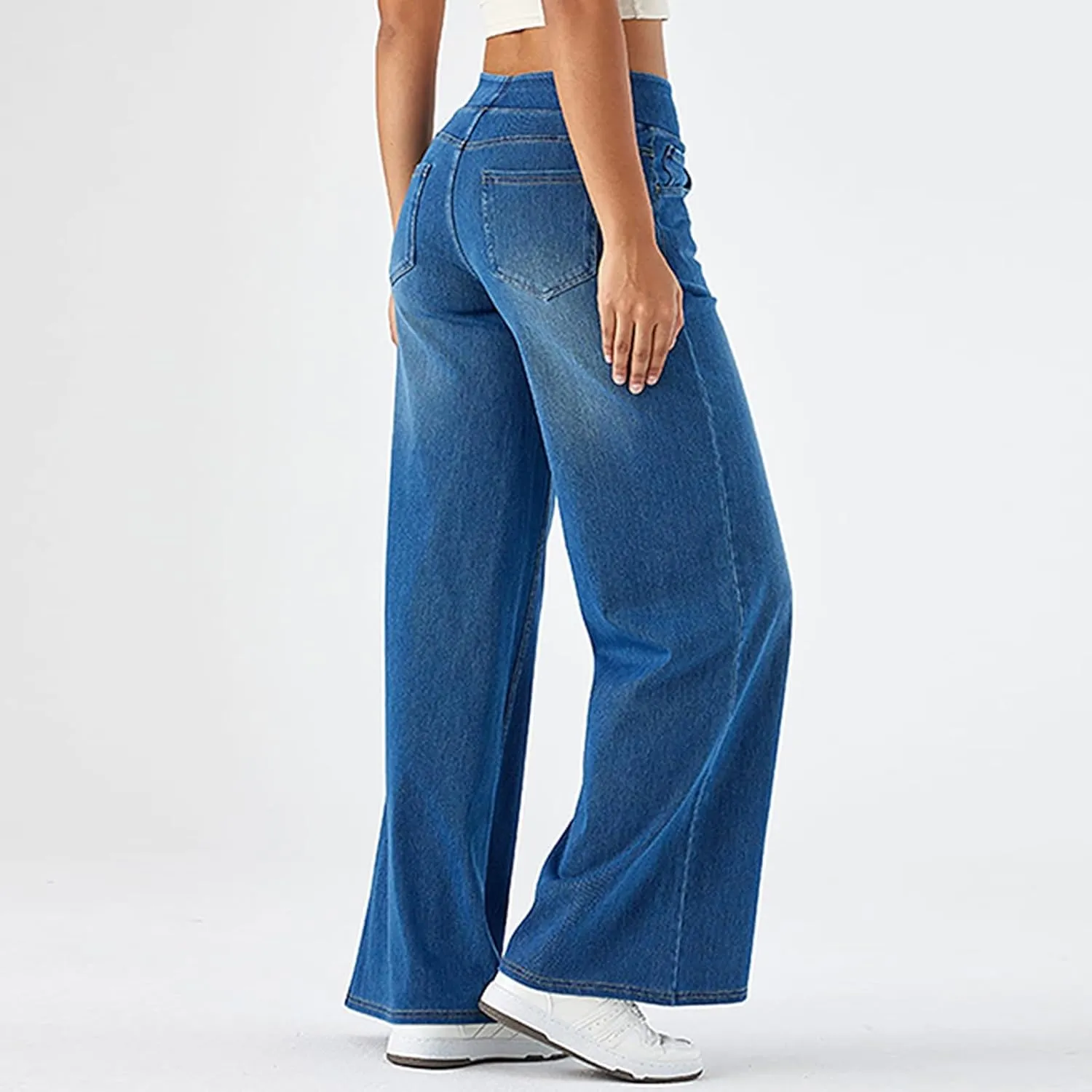 fanmpghleoo Elastic Waist Jeans for Women Trendy Wide Leg Jeans Woman Boyfriend Y2k Baggy Jeans High Waisted Trouser Jeans