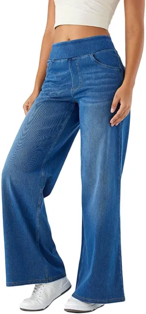 fanmpghleoo Elastic Waist Jeans for Women Trendy Wide Leg Jeans Woman Boyfriend Y2k Baggy Jeans High Waisted Trouser Jeans
