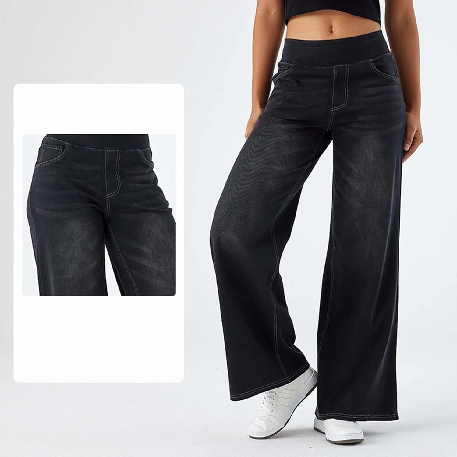 fanmpghleoo Elastic Waist Jeans for Women Trendy Wide Leg Jeans Woman Boyfriend Y2k Baggy Jeans High Waisted Trouser Jeans