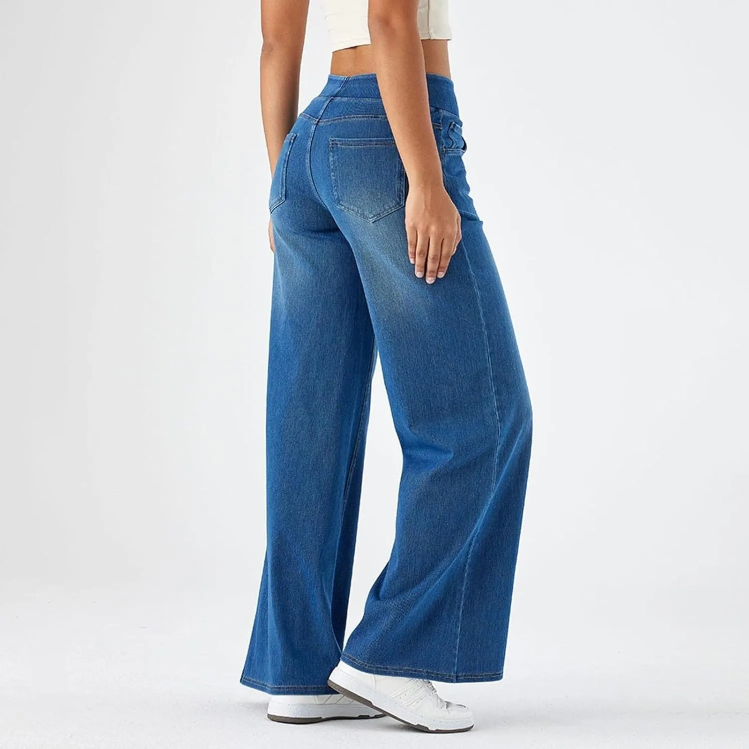 fanmpghleoo Elastic Waist Jeans for Women Trendy Wide Leg Jeans Woman Boyfriend Y2k Baggy Jeans High Waisted Trouser Jeans