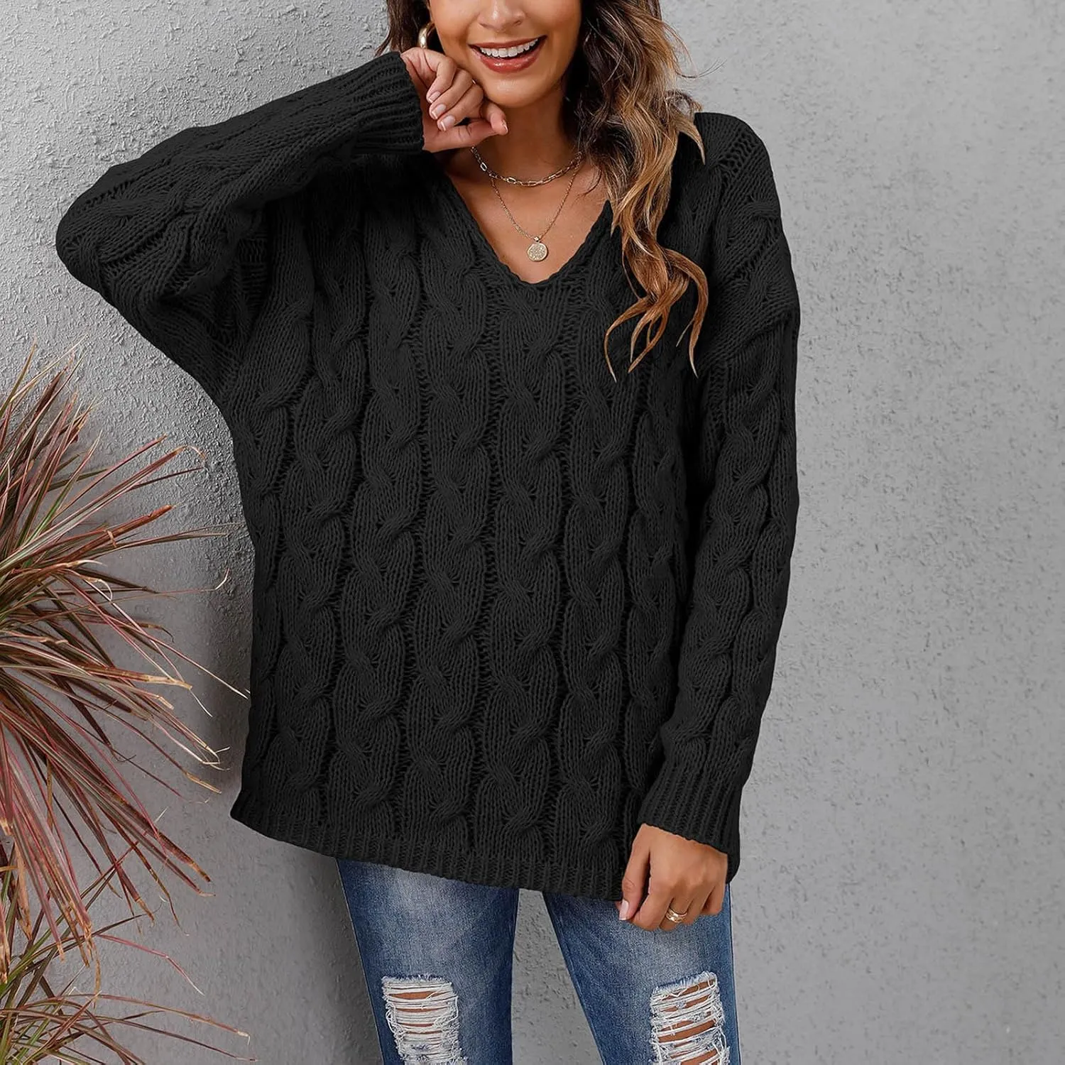fartey Cable Knit Sweater Women Long Sleeve Crewneck Oversized Sweaters 2024 Fall Winter Warm Loose Soft Pullover Outfits