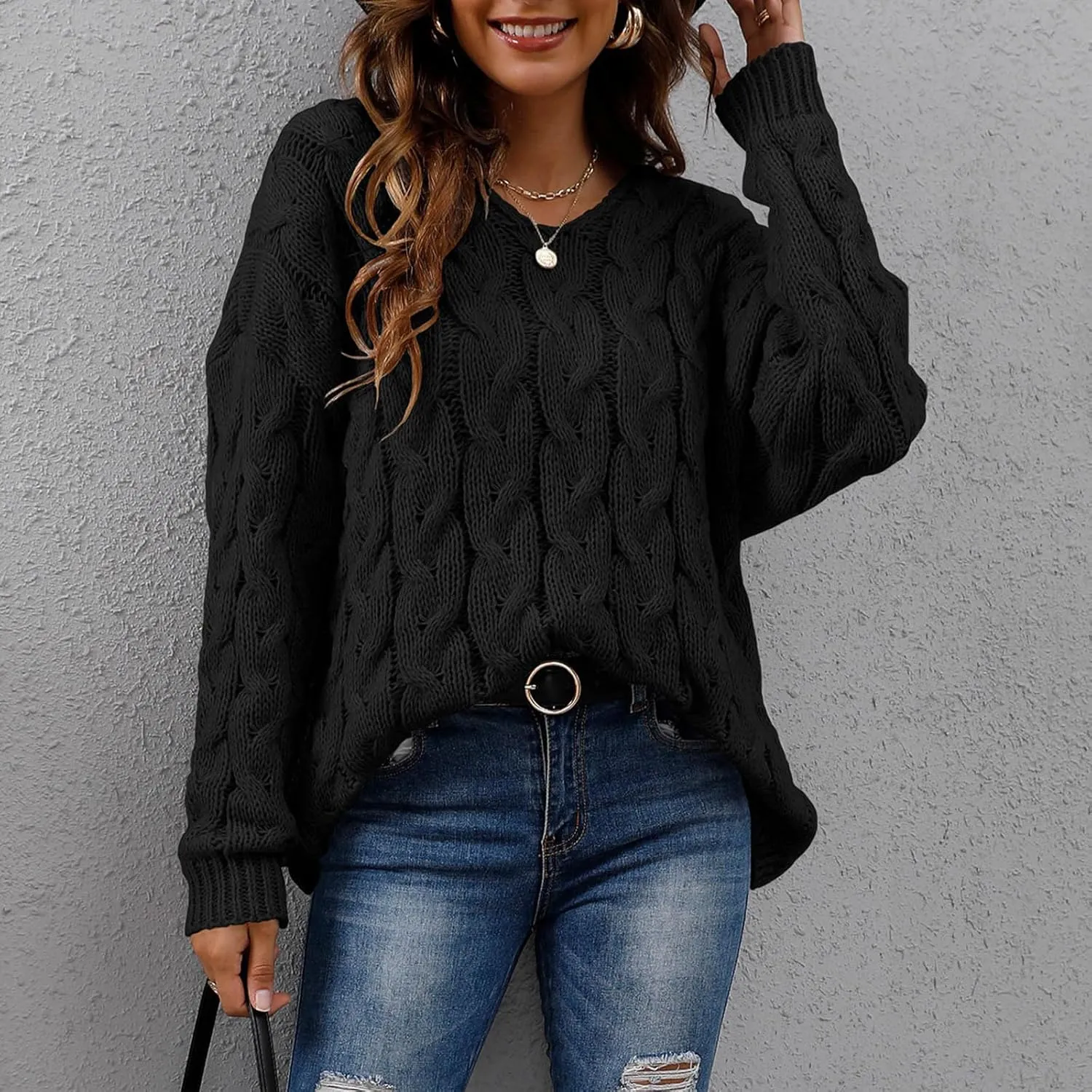 fartey Cable Knit Sweater Women Long Sleeve Crewneck Oversized Sweaters 2024 Fall Winter Warm Loose Soft Pullover Outfits
