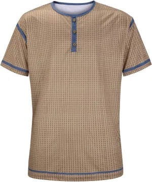 Fashion Henley Shirts for Men Vintage Short Sleeve Cotton Tee Shirts Button Down Washed T-Shirts Plaid Print Tops