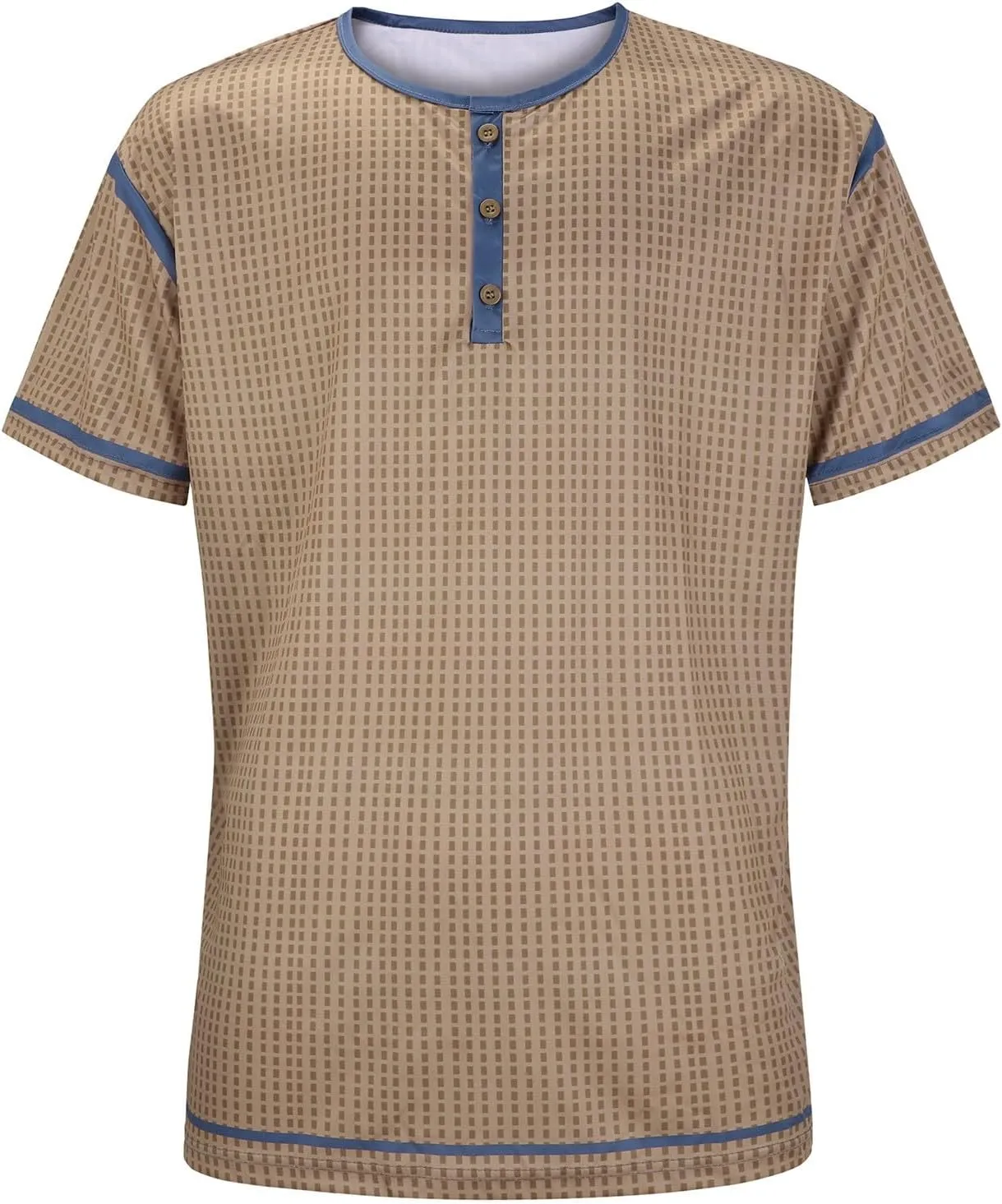 Fashion Henley Shirts for Men Vintage Short Sleeve Cotton Tee Shirts Button Down Washed T-Shirts Plaid Print Tops