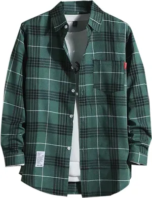 Flannel Shirts for Men Buttons Regular Fit Plaid Mens Long Sleeve Shirts Casual Shirts Camp Shirt Loose Workout Tops