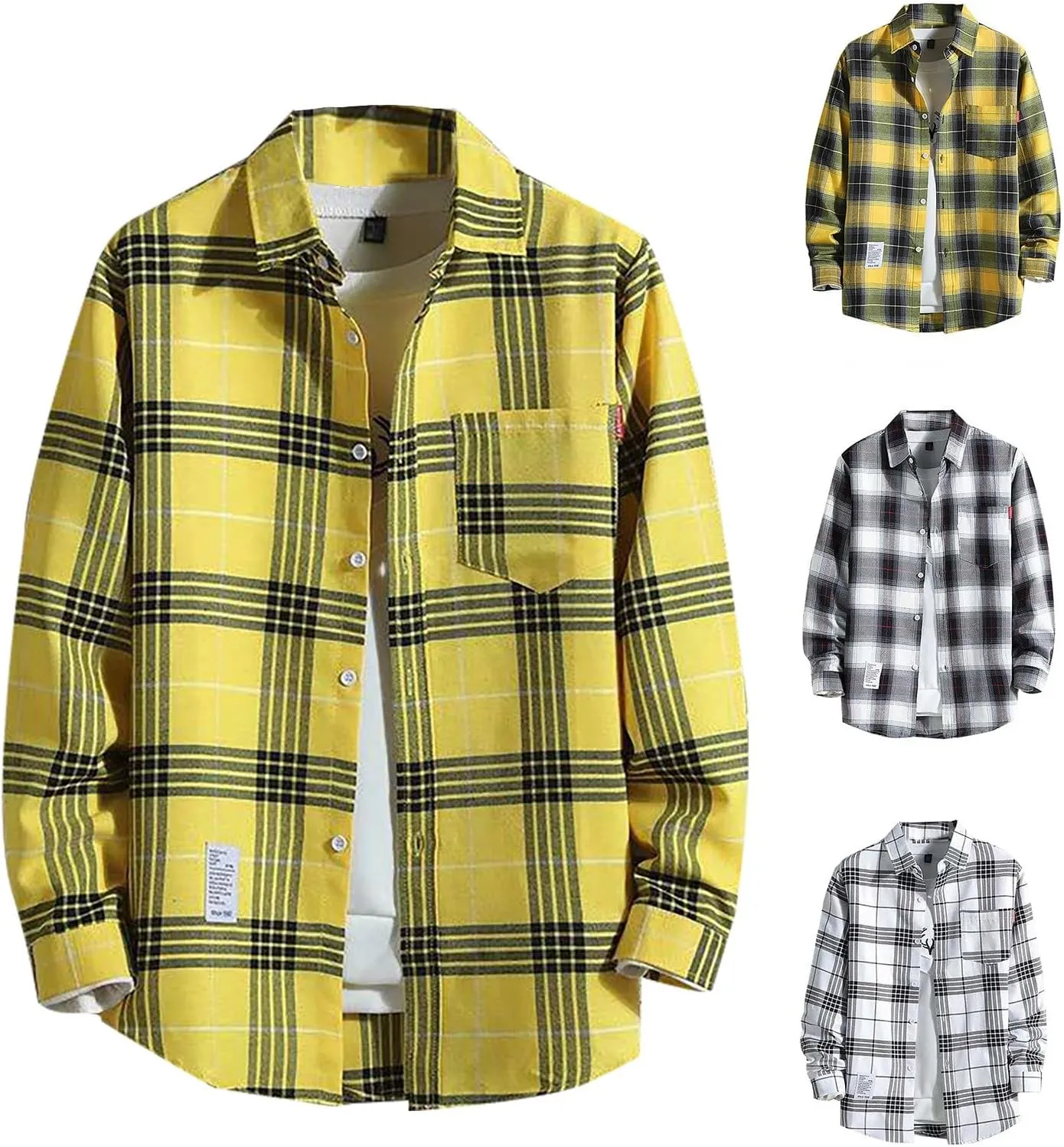 Flannel Shirts for Men Buttons Regular Fit Plaid Mens Long Sleeve Shirts Casual Shirts Camp Shirt Loose Workout Tops