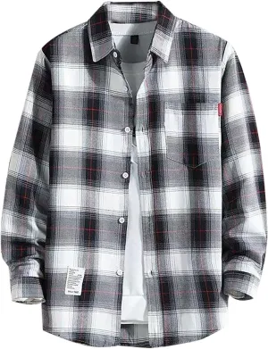 Flannel Shirts for Men Buttons Regular Fit Plaid Mens Long Sleeve Shirts Casual Shirts Camp Shirt Loose Workout Tops