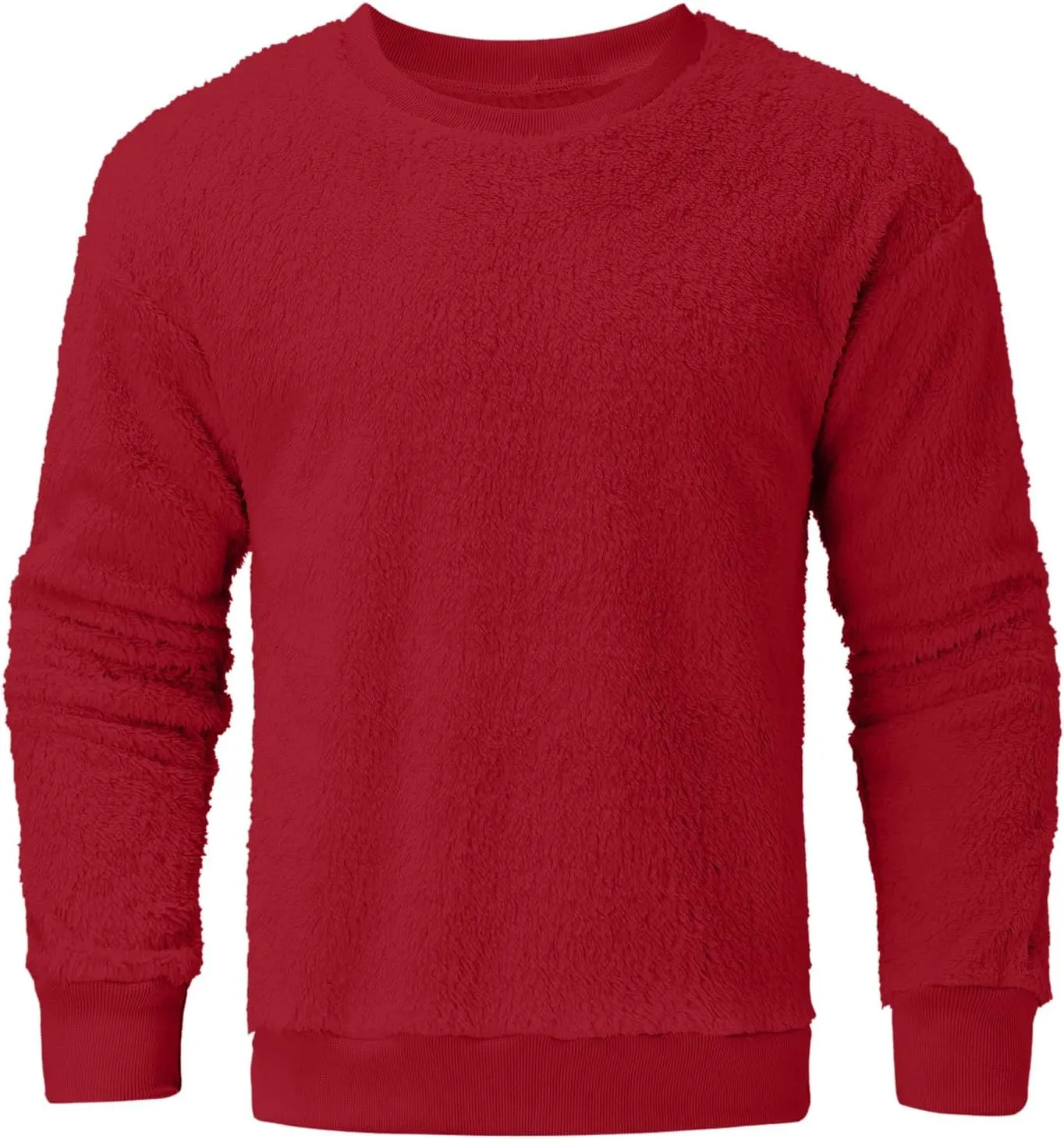 Fuzzy Sherpa Sweatshirt Mens Winter Fleece Pullover Crewneck Sweatshirts Loose Fit Solid Color Plus Size Tops