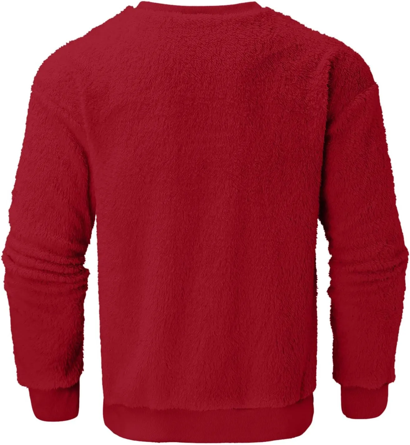 Fuzzy Sherpa Sweatshirt Mens Winter Fleece Pullover Crewneck Sweatshirts Loose Fit Solid Color Plus Size Tops